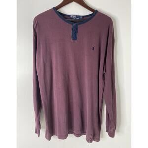 Vintage Polo Ralph Lauren Henley Shirt Men's Large Maroon 90s 100% Cotton Peru